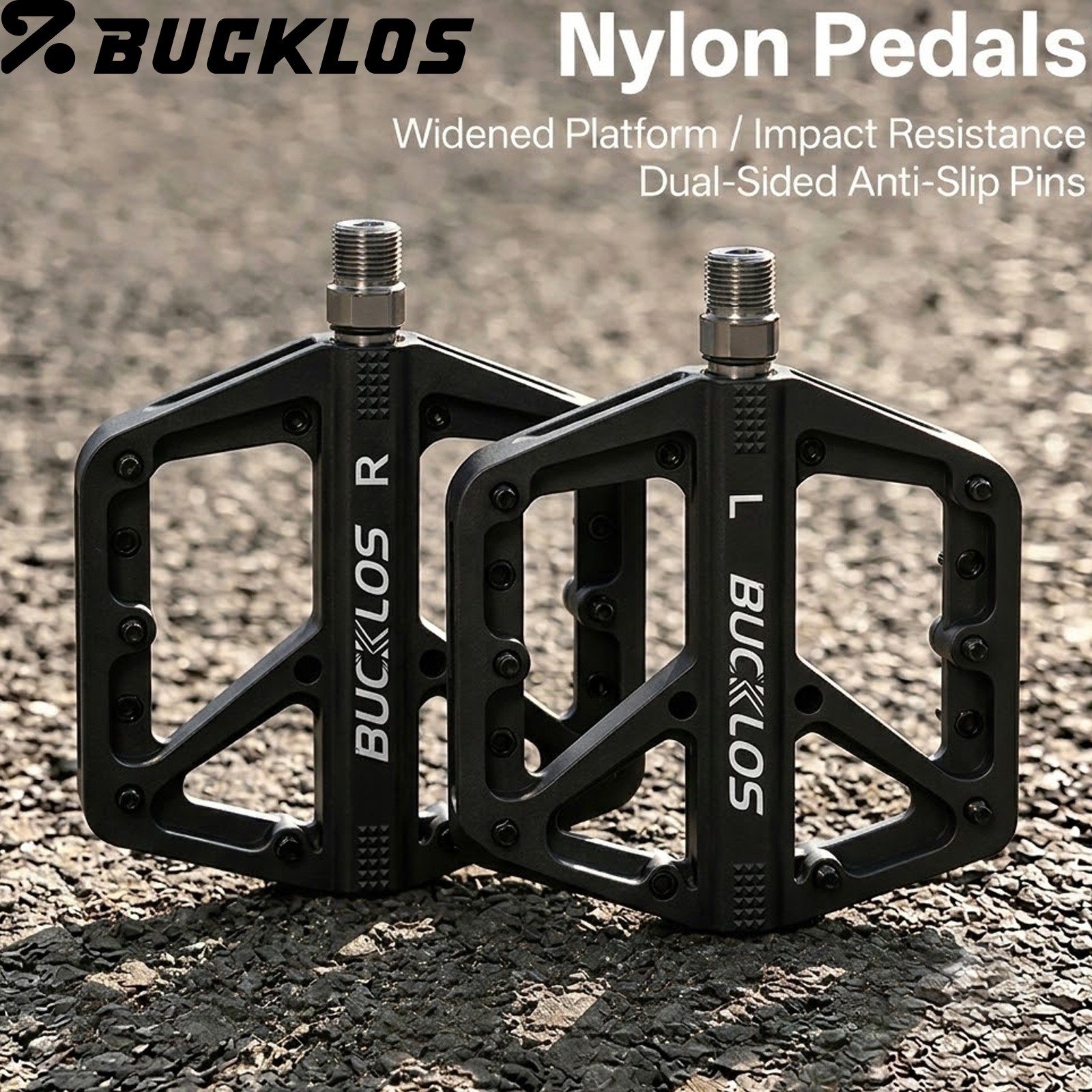 BUCKLOS Bicycle Pedals Nylon MTB Flat Platform Pedal Sealed Bearing Bike 9/16»