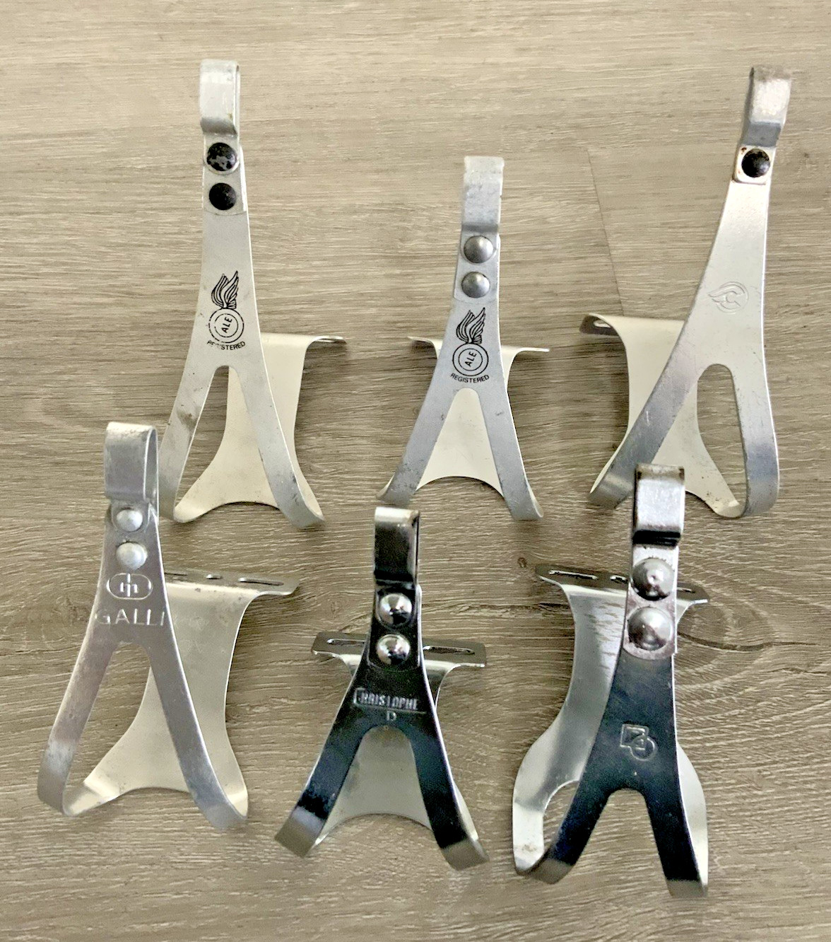 CINELLI ALE GALLI ASSORTED TOE CLIPS STEEL AND ALUMINUM (6)