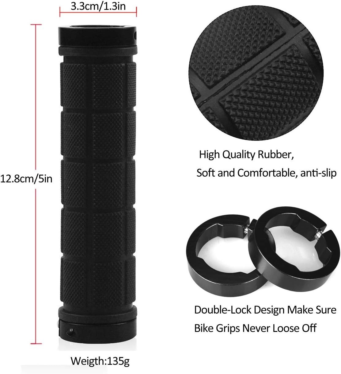 Lightweight Rubber MTB/BMX Handlebar Grips – 22.2mm Fit with Tool Included