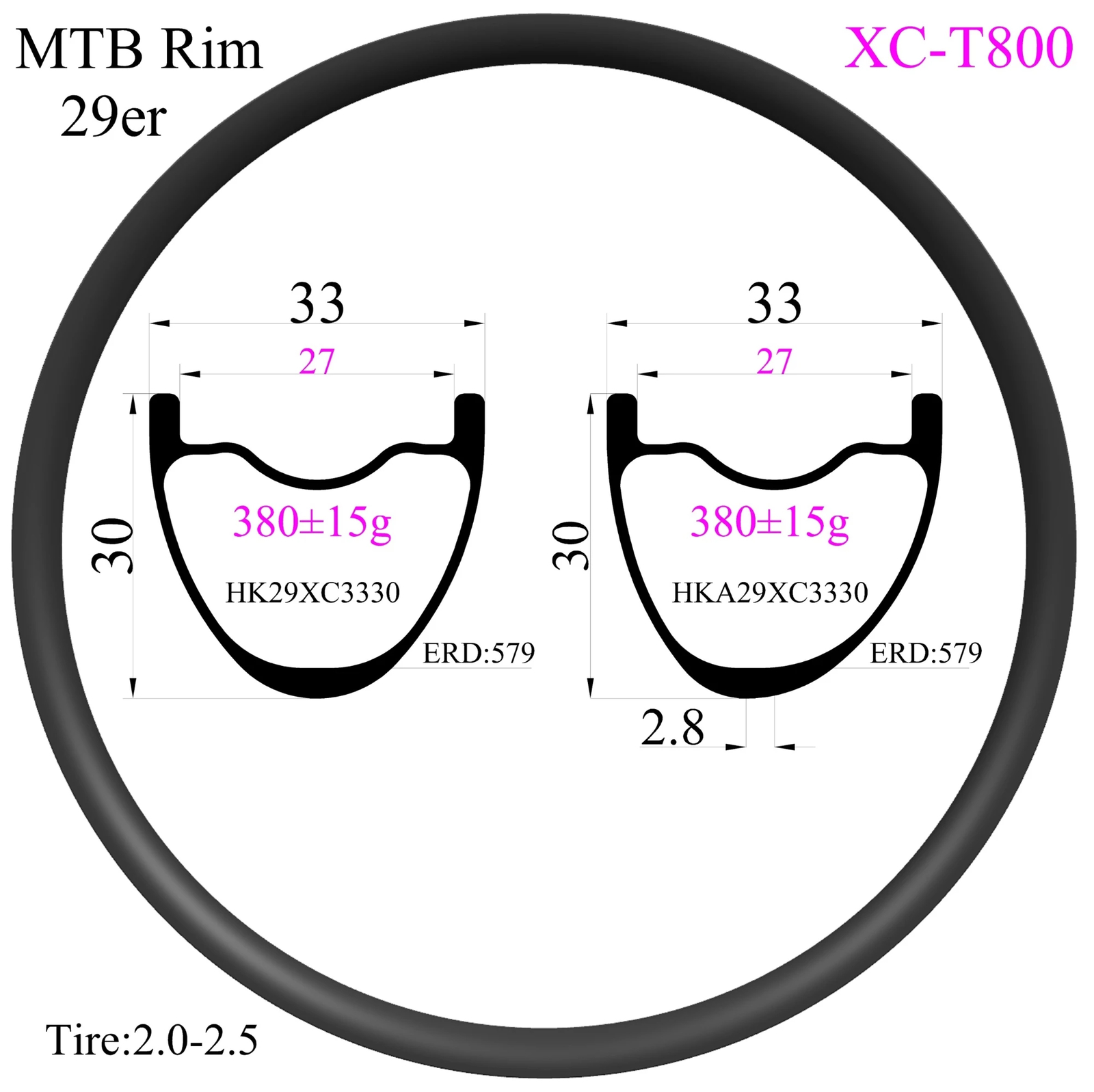 Superlight 29er MTB XC Carbon Rims 33mm Width 30mm Depth Hookless Tubeless
