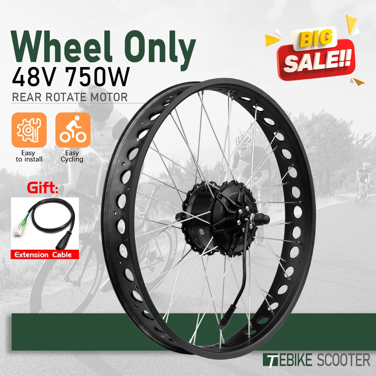 48V 750W 20-26in 4.0 Tyre Snow Electric Fat Bike Rear Brushless Hub Motor Wheel