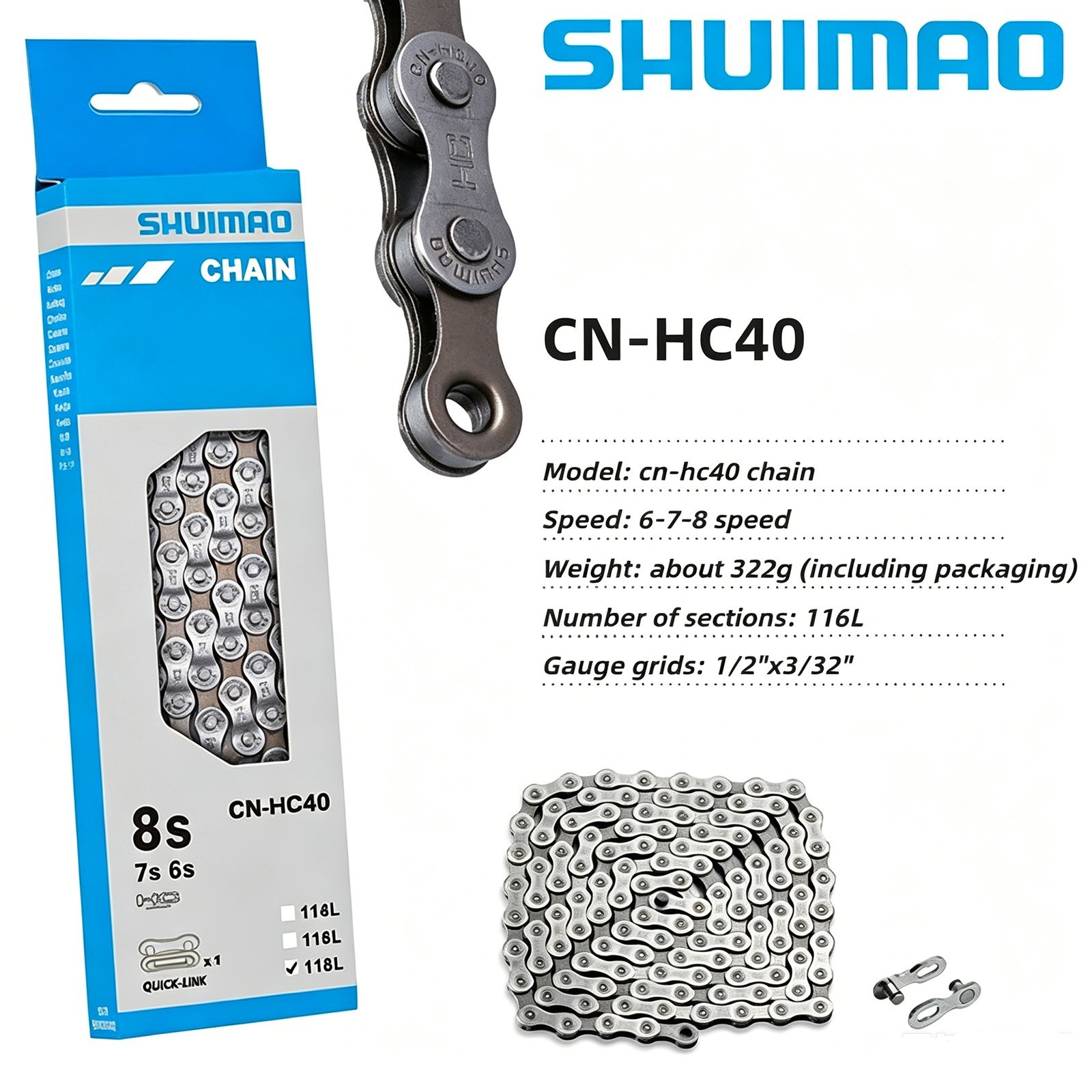 Shuimao Acera CN-HC40 6 / 7 / 8 Speed 112 Link Road Special Steel Bike Chain MTB