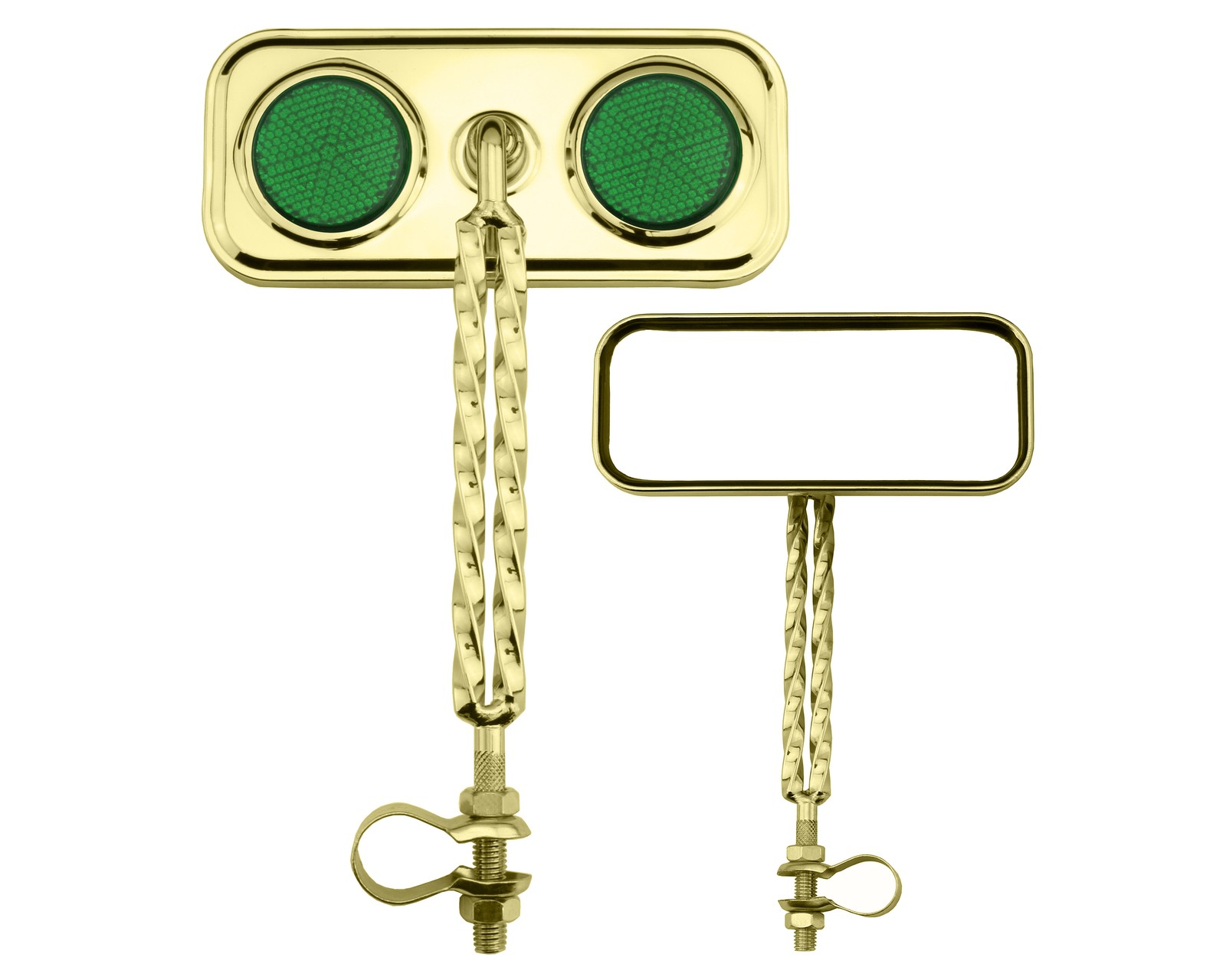 Bike Rectangle Double Square Twisted Mirror Gold Green Reflectors.