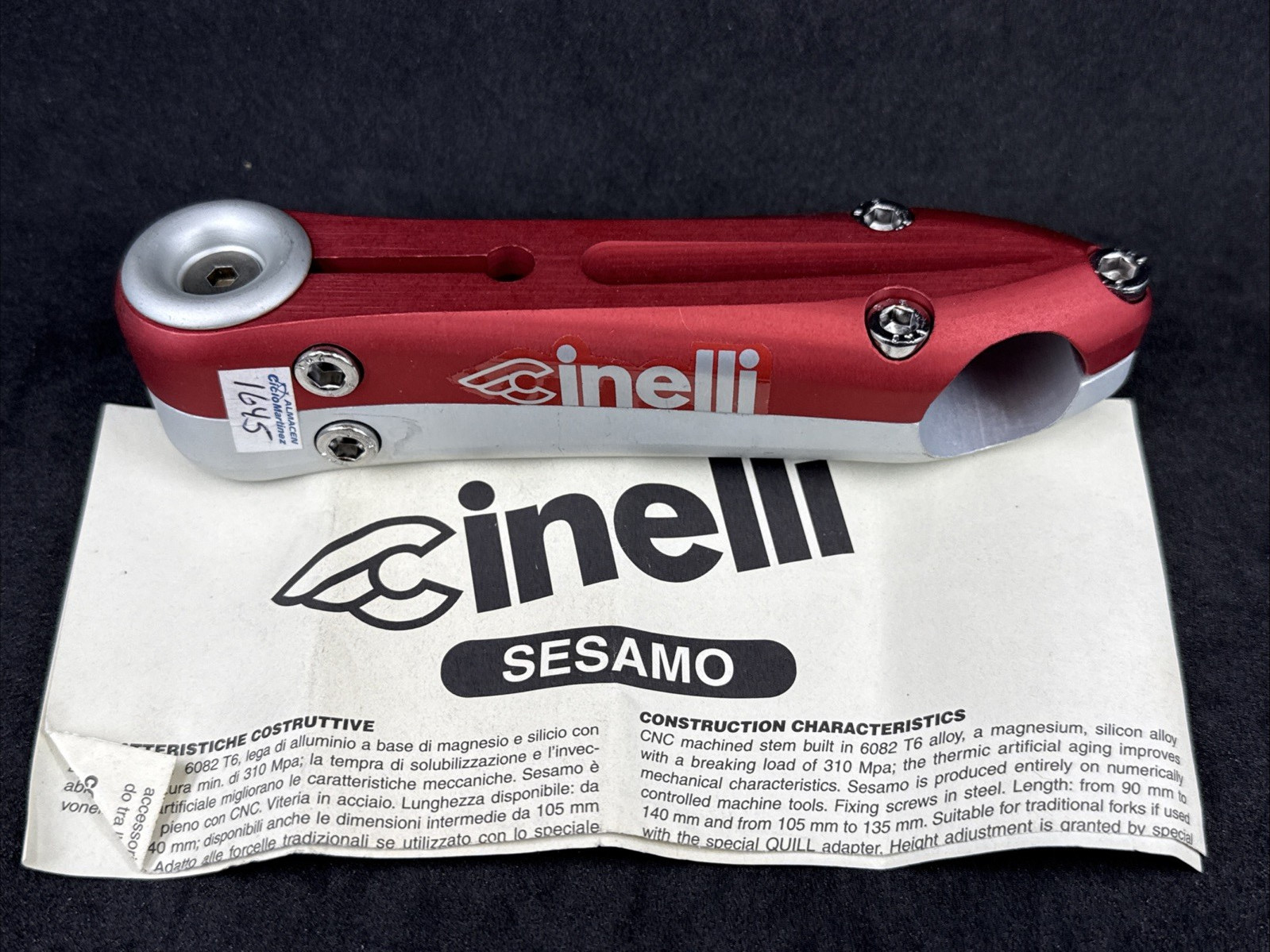 Vintage Cinelli SESAMO Stem Silver & Red 120mm 25.4mm 1in Steerer 26.0mm Clamp