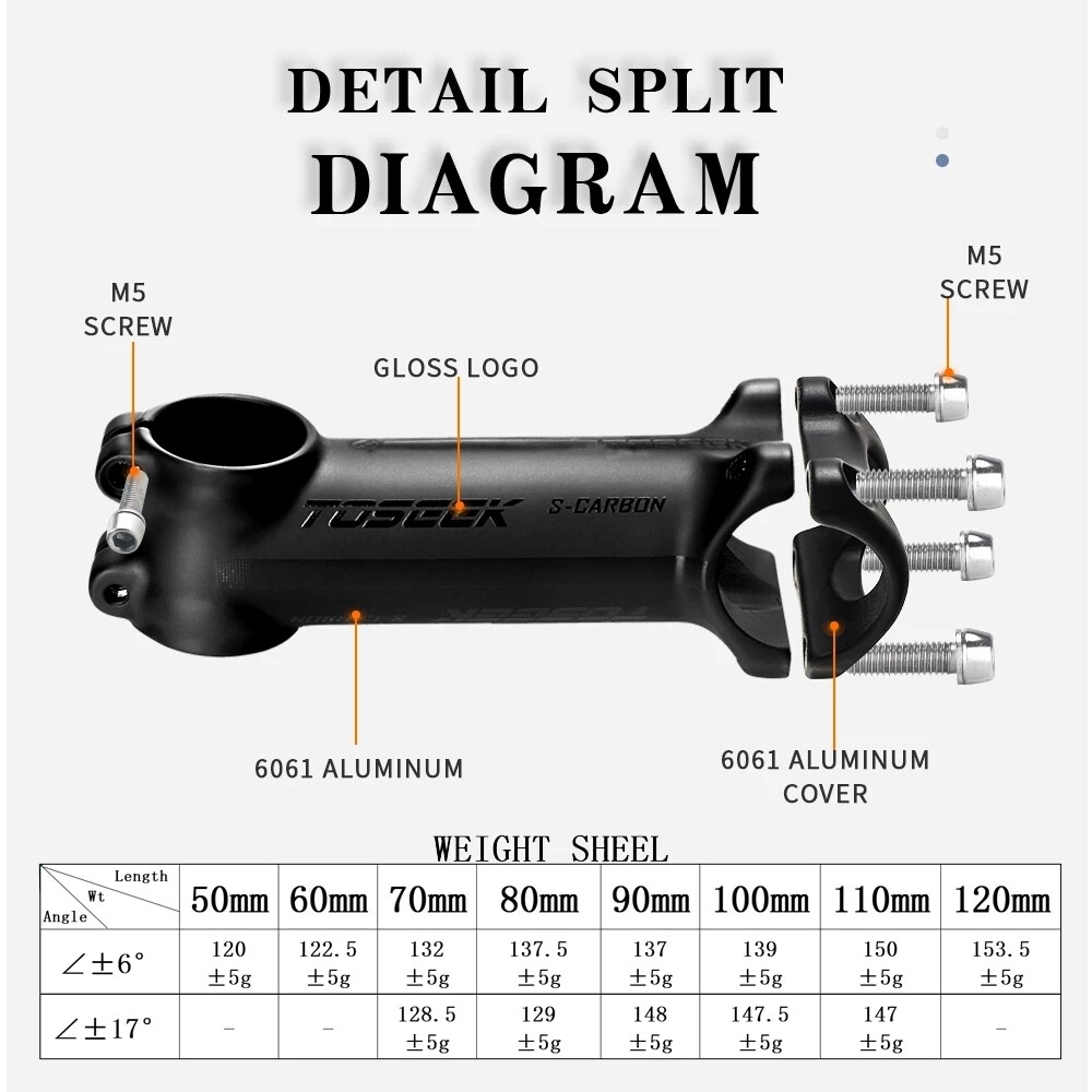 Bicycle Alloy Stem 6/17° Mountain MTB Road Bike Handlebar Stems 31.8*60-120mm