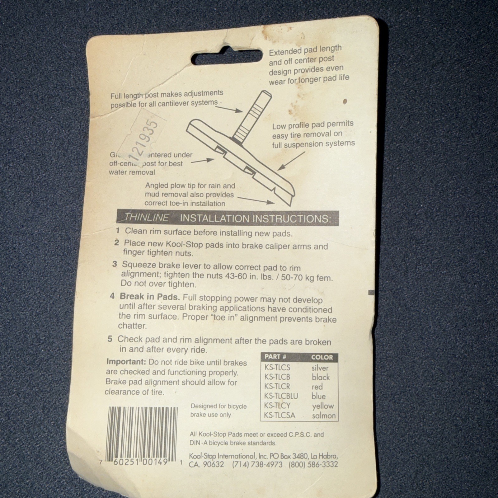 Kool-Stop Thinline All-Weather Rim Brake Pads Silver KS-TLCR