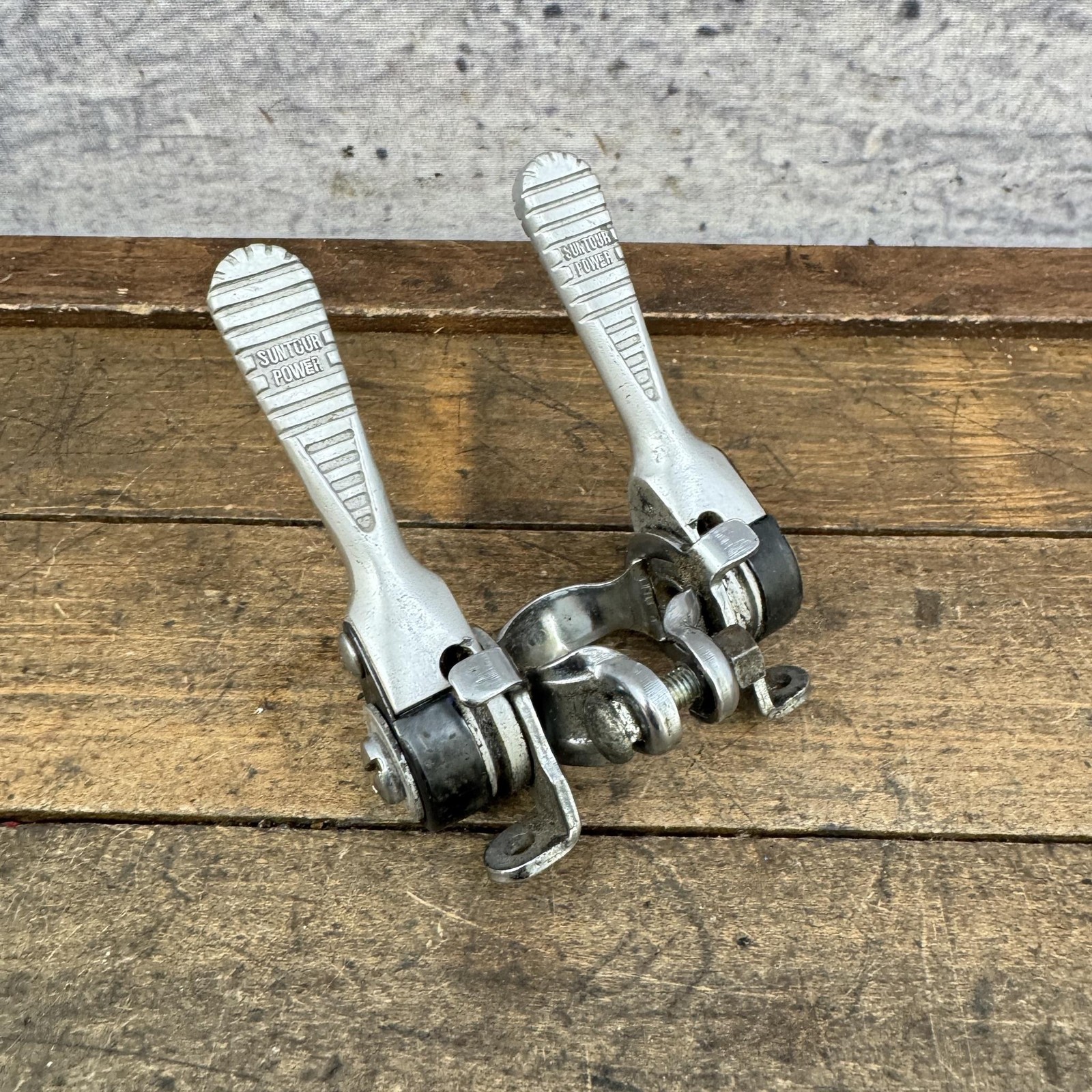 Vintage Suntour Power Shifter Set Down Tube Clamp Ratchet Road FRiction Bike