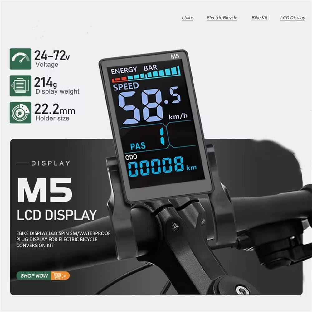 Electric Bike Speed Meter M5 LCD Display Panel Screen 24V 36V 48V 52V 60V 72V.
