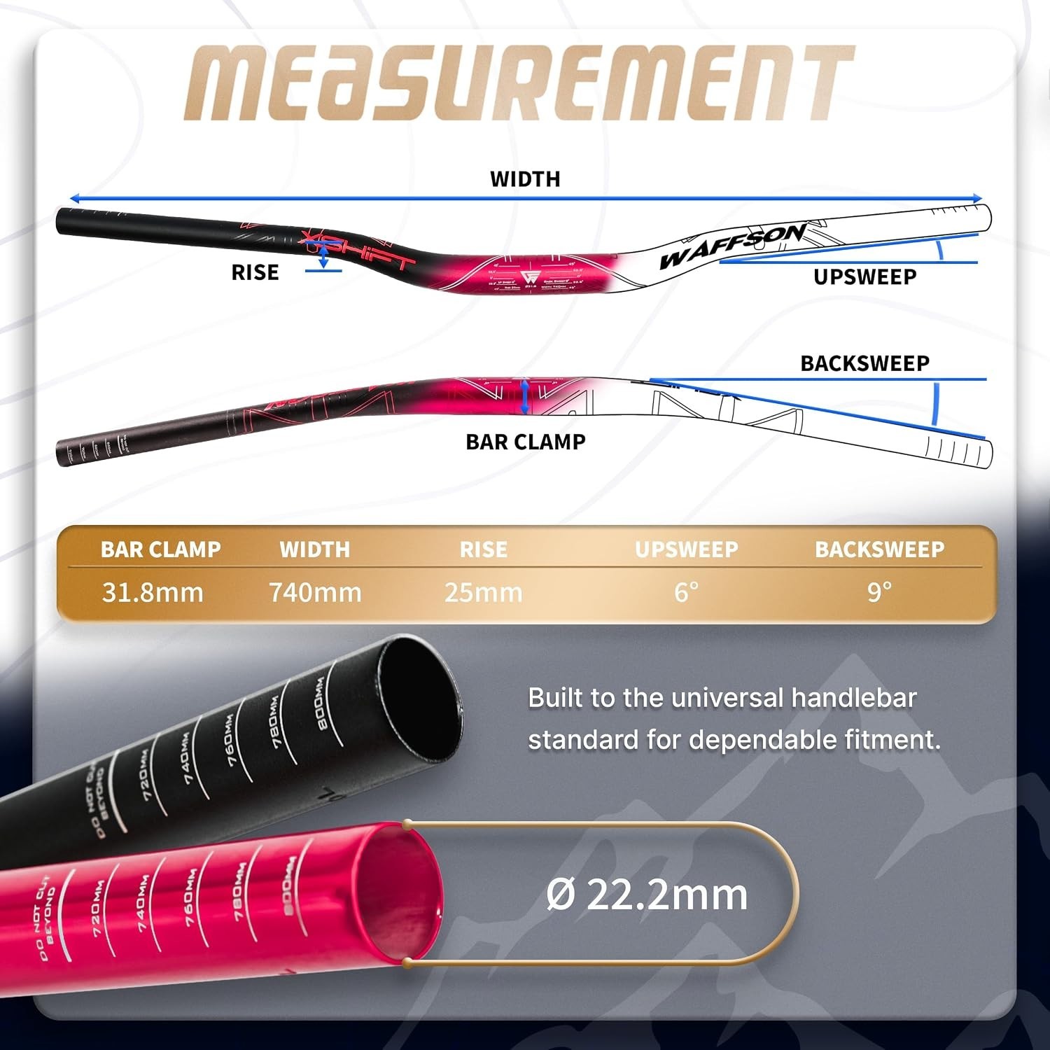 WFS Xshift MTB Handlebar 31.8 x 740mm 25mm Rise Black Orange Mountain Bike