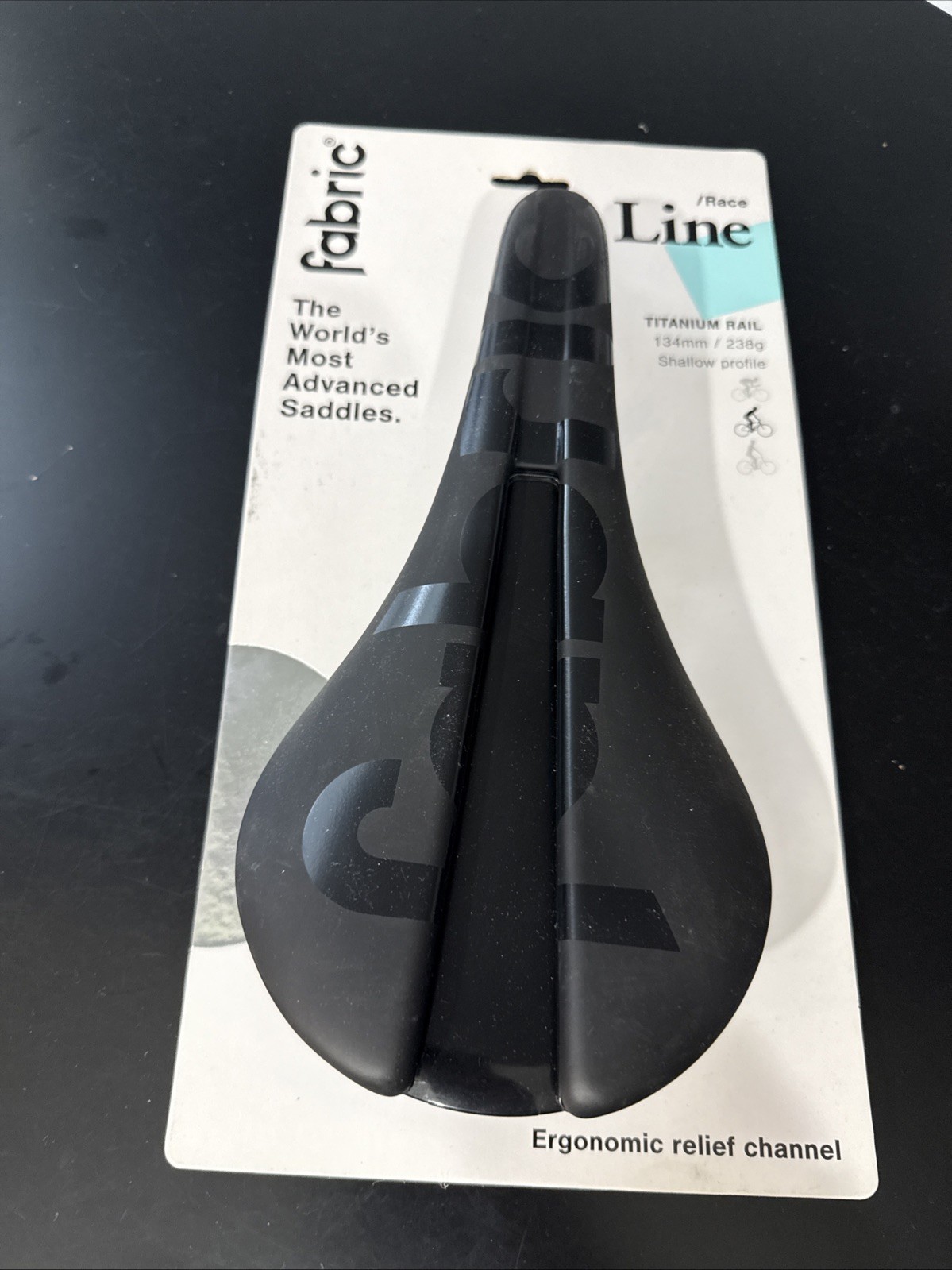 Fabric Line Race Flat Titanium Rail 134mm Saddle Black Bike Seat 238g