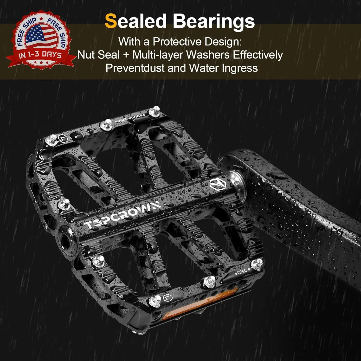 Topcrown Mountain Bike Pedals with Reflectors, Aluminum Metal Bicycle Flat Pedal