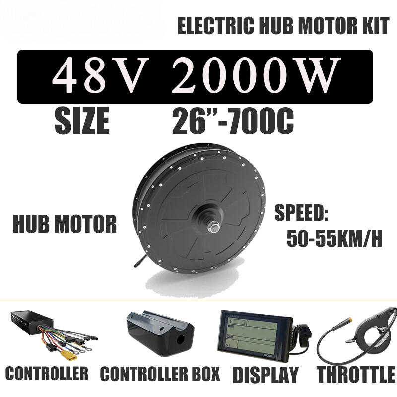48V 2000W 26Inch-700C Electric Bike Rear Hub Motor Kit 50-55KM/H with Display