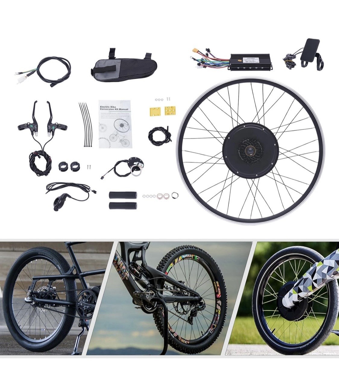 BounceyCart 48V 1000W Rear Wheel 700C E-Bike Kit w/ Controller & Brakes
