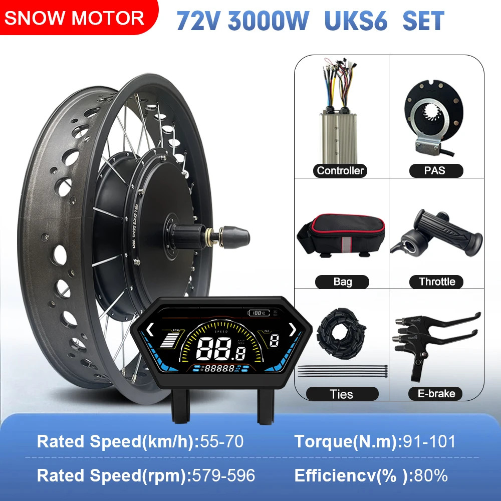 72V 3000W Ebike Bicycle Conversion Kit4.0 Rear Hub Motor Wheel Fat Tire 20 24 26