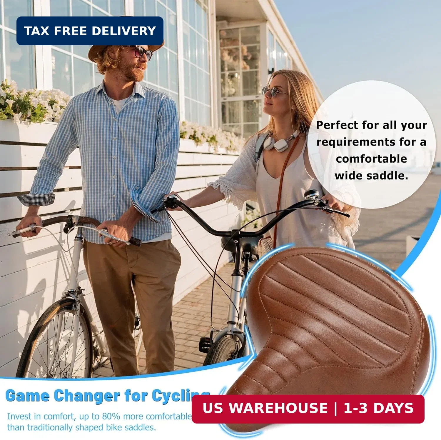 CDYWD Wide Bike Seat for Men Women Comfort, Large Soft Padded Bicycle Seat Cushi