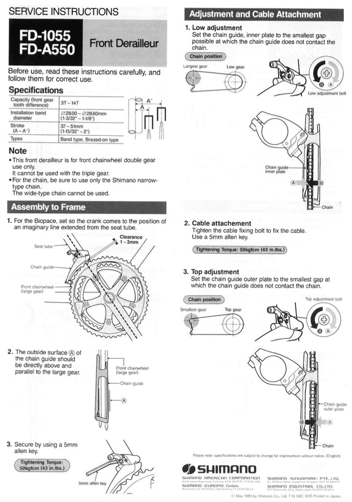 Shimano 105 Braze-on Front Derailleur FD-1055 with 31.8mm clamp 2×6,7,or8 [ssg]