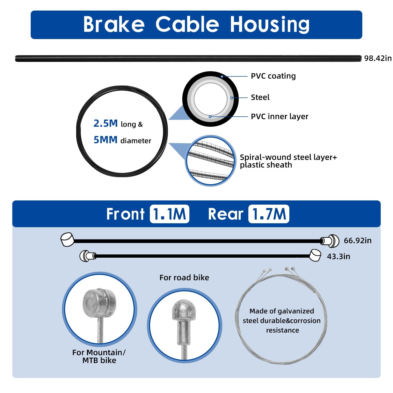 Universal Bike Brake Cable and Shift As shown in the picture, Black