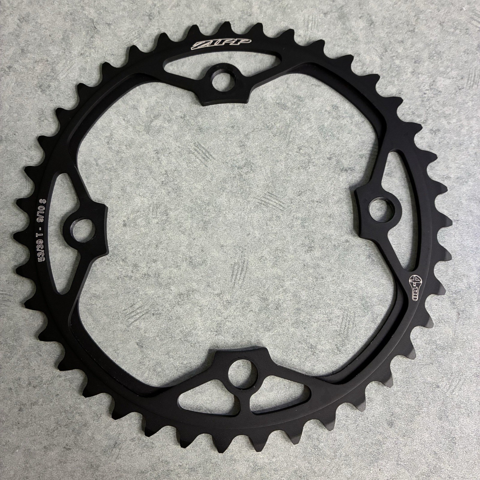 NOS ZIPP VUMA Quad Chainrings 53/39t With 110 x 4 BCD 10 Speed Black TAKE OFF