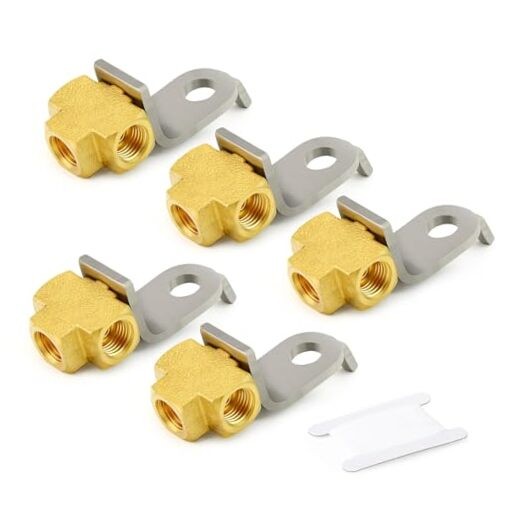 3 Way Brake Line Tee,Brass Brake Line Fittings for 3/8″-24 Threads 3/16″ 5Pcs