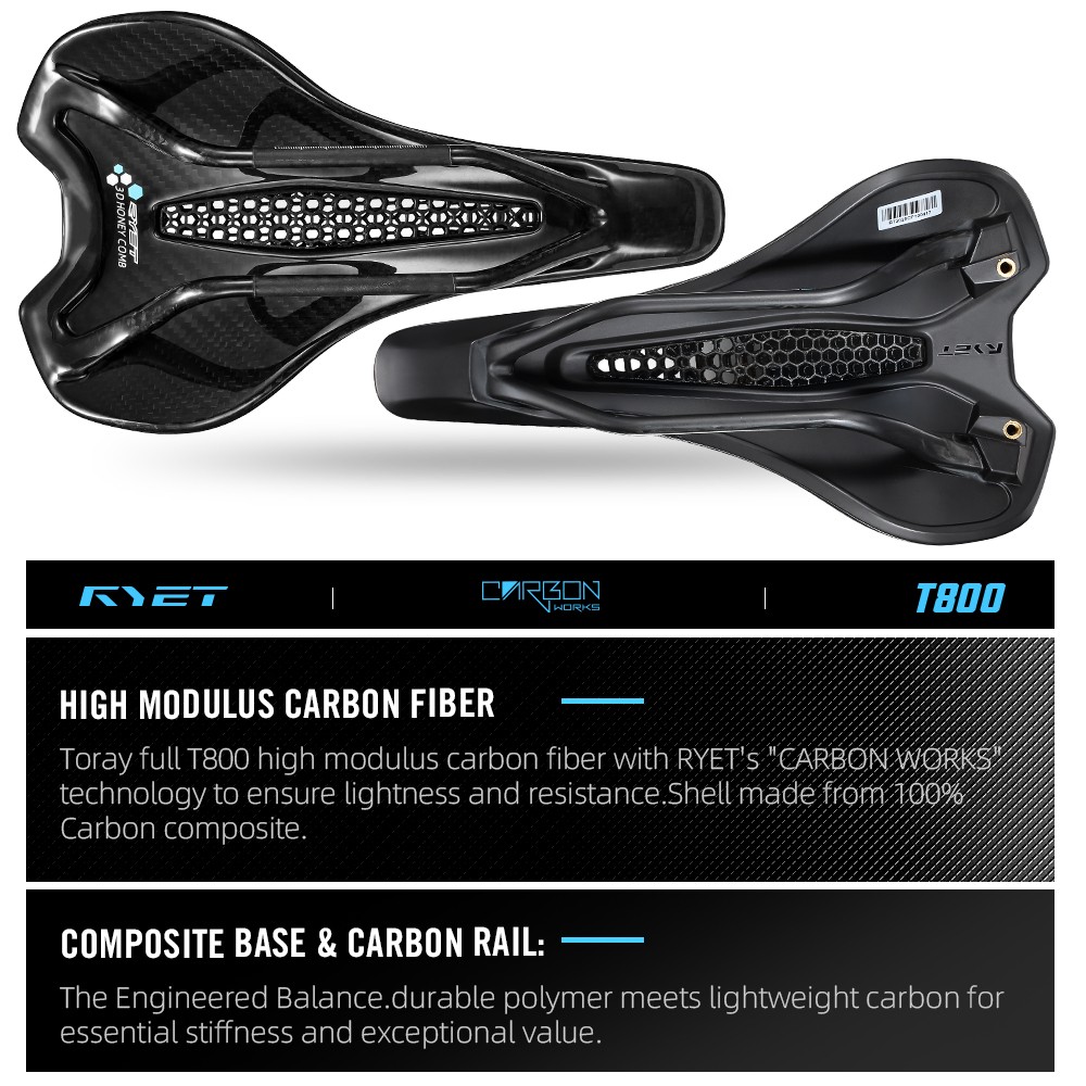 3D Printed Bike Road MTB Saddle Ultralight Full Carbon Fiber Rails Hollow Relief
