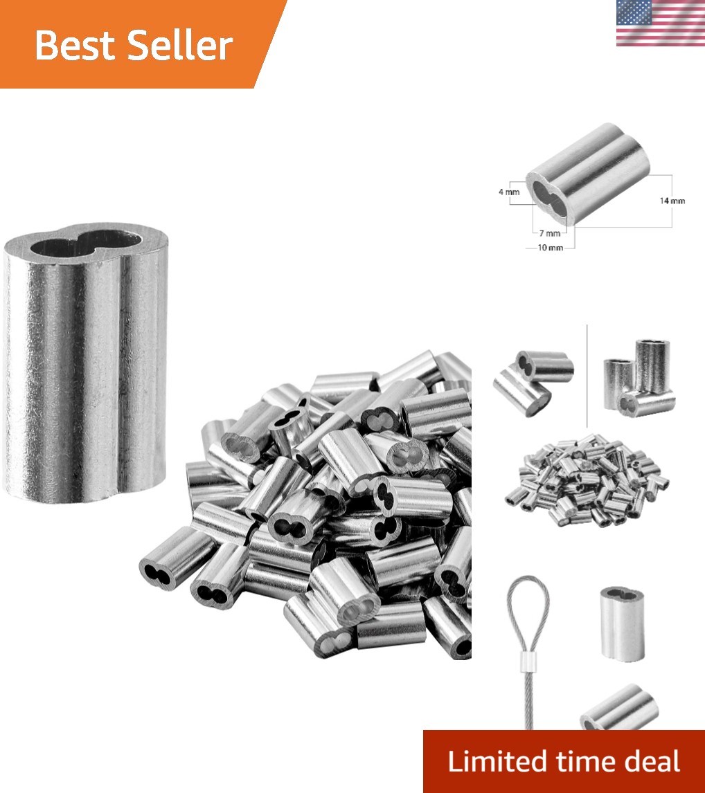 100Pcs 1/8″ Aluminum Crimping Sleeves – Ideal for Wire Ropes & Cables