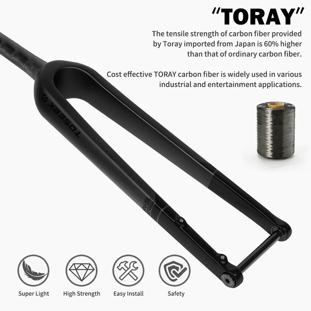 TOSEEK 700C Carbon Fiber Gravel Road Bike Tapered Rigid Fork Disc Brake 100*12mm