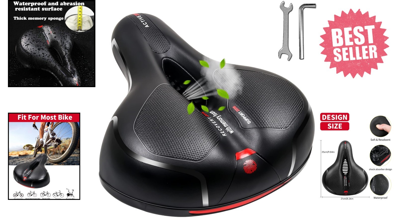 Reflective Waterproof Bike Seat Cushion – Comfortable Gel & Memory Foam Padding