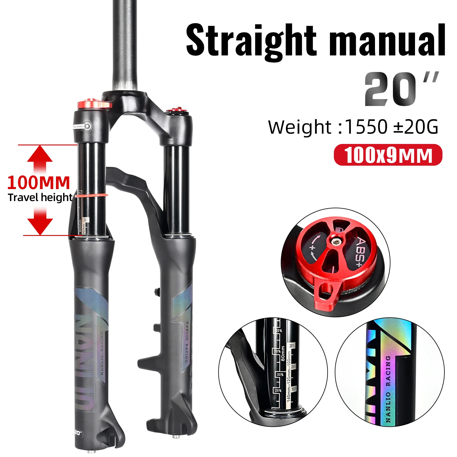 100 120 140mm Travel MTB Forks 20 24″ Alloy Shoulder Manual Control Shock Fork