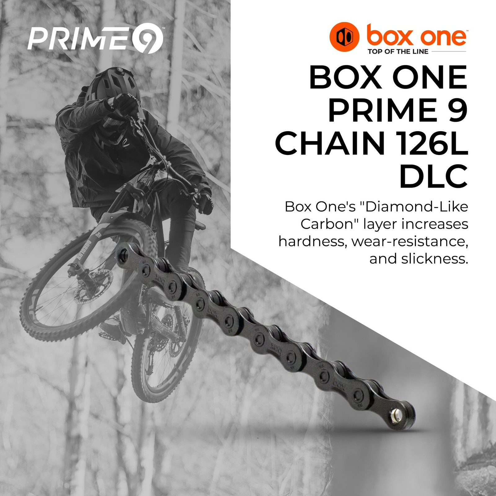 Box One Premium 9 Mountain Bike Chain 126L Finish Dlc Black Over Nickel