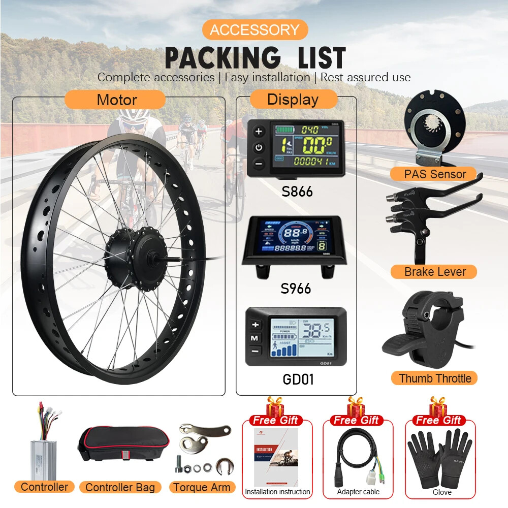 48V 750W Brushless Front/Rear Hub Motor Wheel Dropout 170mm for Snow Bike Kit