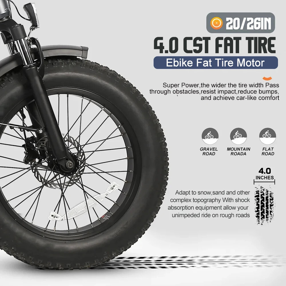 36V 500W 48V 500-3000W Snow E-Bike Kit 20/26» Fat Tire Brushless Gearless Motor