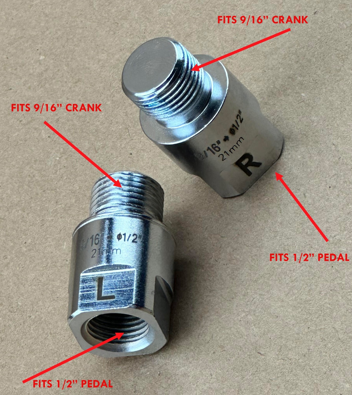 CHROME Bicycle Pedal Adapter Extender 21mm Fits 9/16″ Crank & 1/2″ Pedal MTB BMX