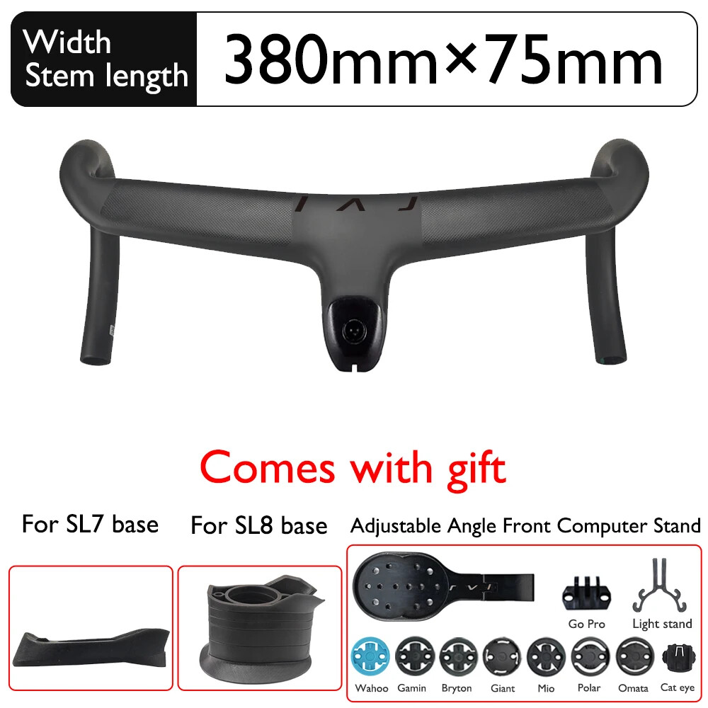 Road Bike Carbon Fiber Integrated Handlebars Internal Wiring 28.6mm 380-440mm