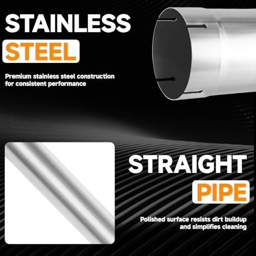 Straight Exhaust Pipe 5″ OD, Stainless Steel 8″ Long Mandrel 5.0″ 8 INCH