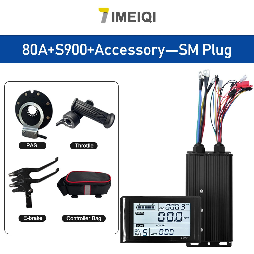 E-bike Sine Wave Controller 48V 72V 80A with LCD Color Display 5000W Motor Kit