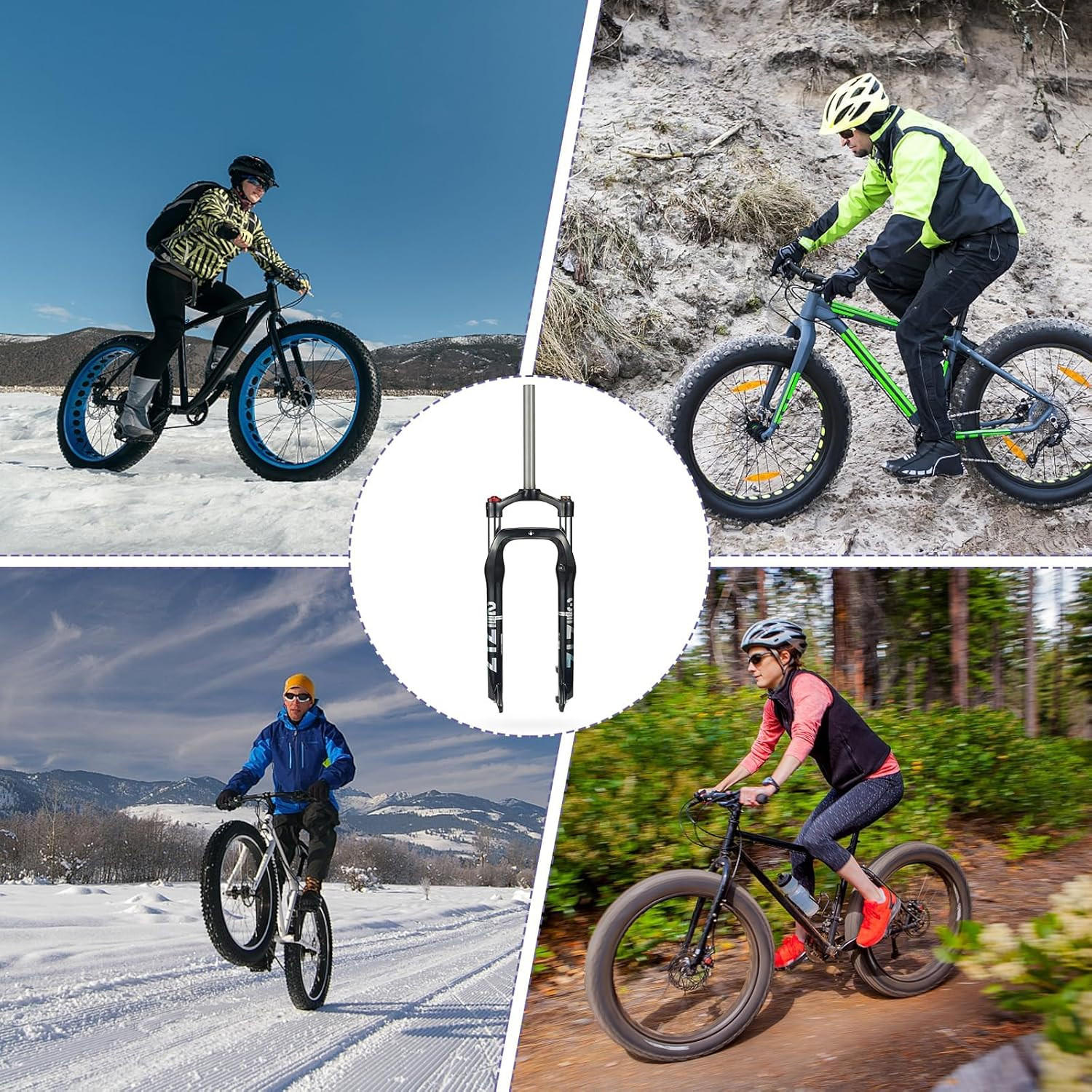 26 x 4.0 inch Fat Tyre MTB Suspension Fork – 100 mm Travel, 135 mm Spacing
