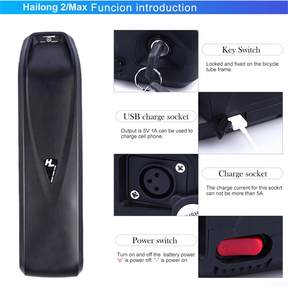 48V 52V 20AH Hailong Down Tube Battery 21700 for Ebike 500W 750W 1000W 1500W