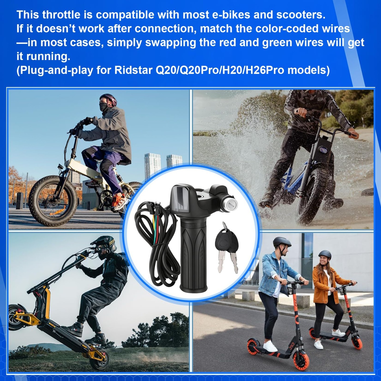 Full Twist Throttle for Ebike, 48V Plug & Play, LCD Display, Key Lock, Easy Inst