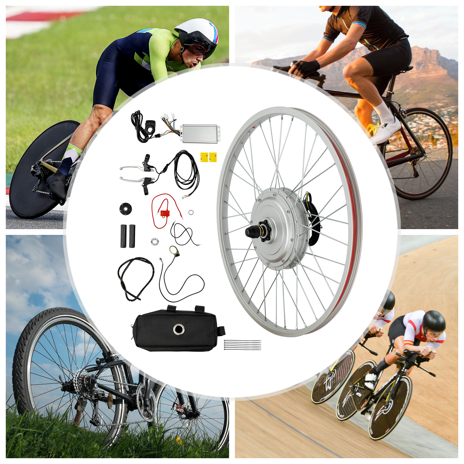 Modern 750W E-bike Conversion Kit Silver 24″ Front Wheel w/ Brushless Hub Motor