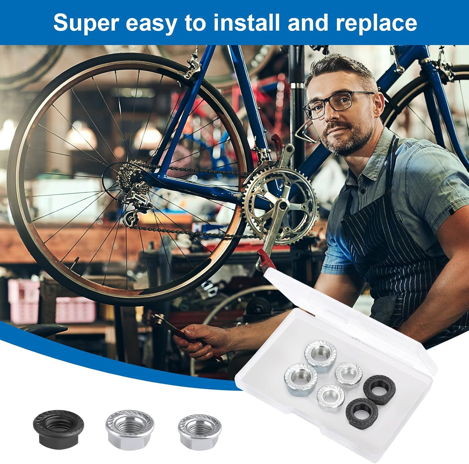 6Pcs Bike Wheel Axle Nut, M8 M9.5 M10 Bicycle Hub Flanged Axle Nut