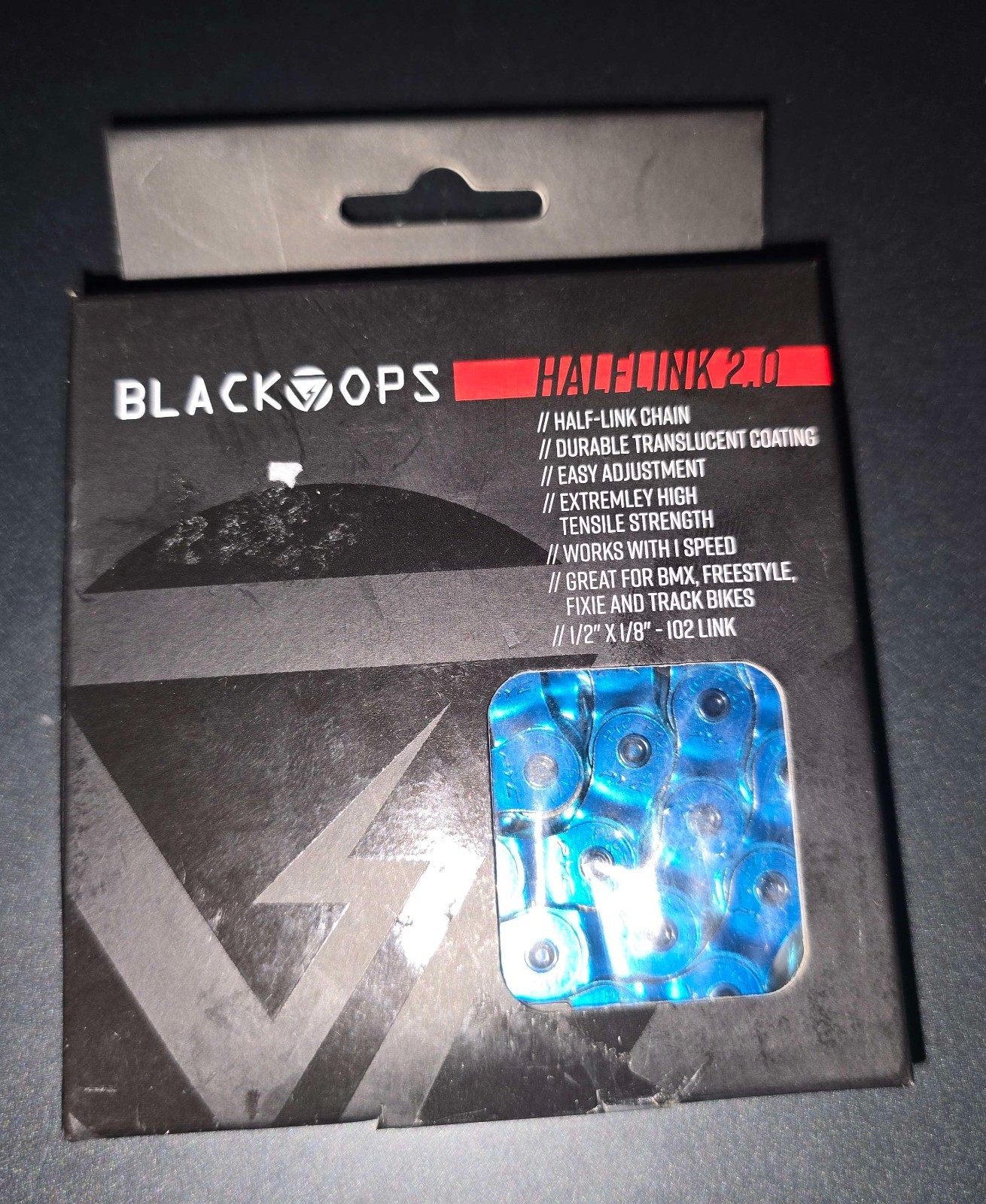 Black Ops Half Link 2.0 Translucent Blue Solid Pin BMX Chain 1/2 x 1/8 102 Links