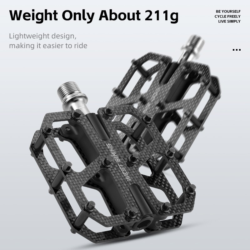 WEST BIKING Carbon Fiber Road Bike Pedals 3 Bearing Titanium Axis Bicycle Pedals