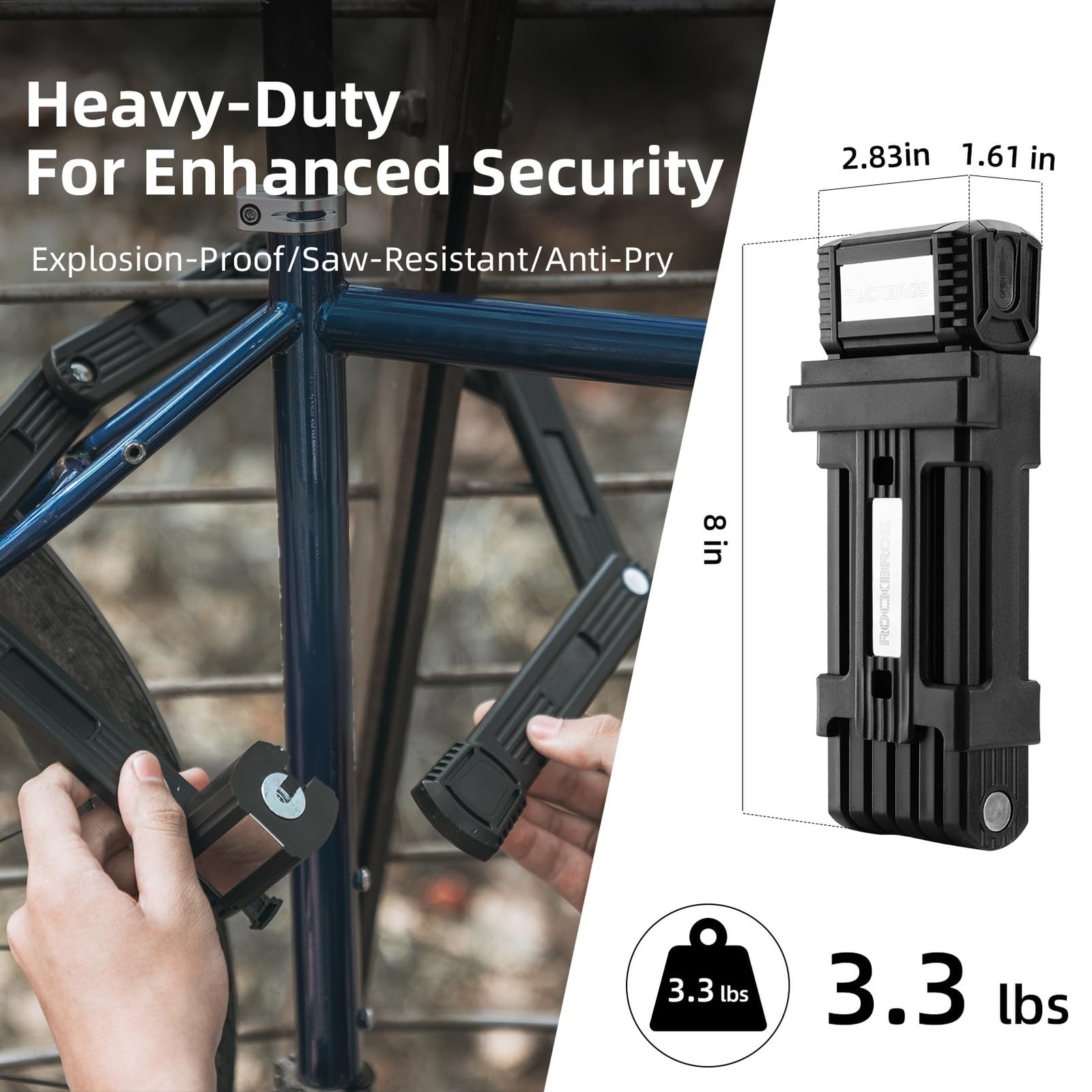 ROCKBROS Folding Bike Lock 3.3 lbs Key Lock Anti-Theft Alloy Steel | Heavy-Du…