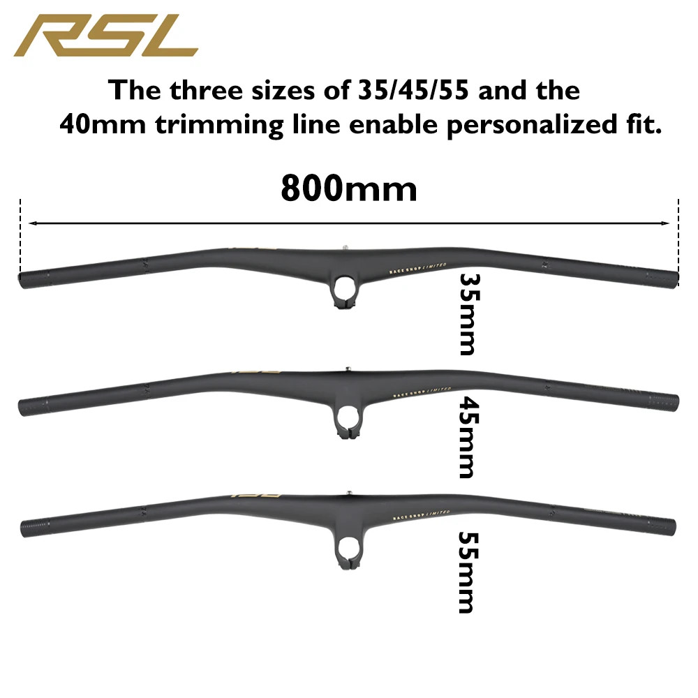 MTB Carbon Fiber Integrated Handlebars 28.6mm Rise 27.5mm 35/45/55mm 800mm