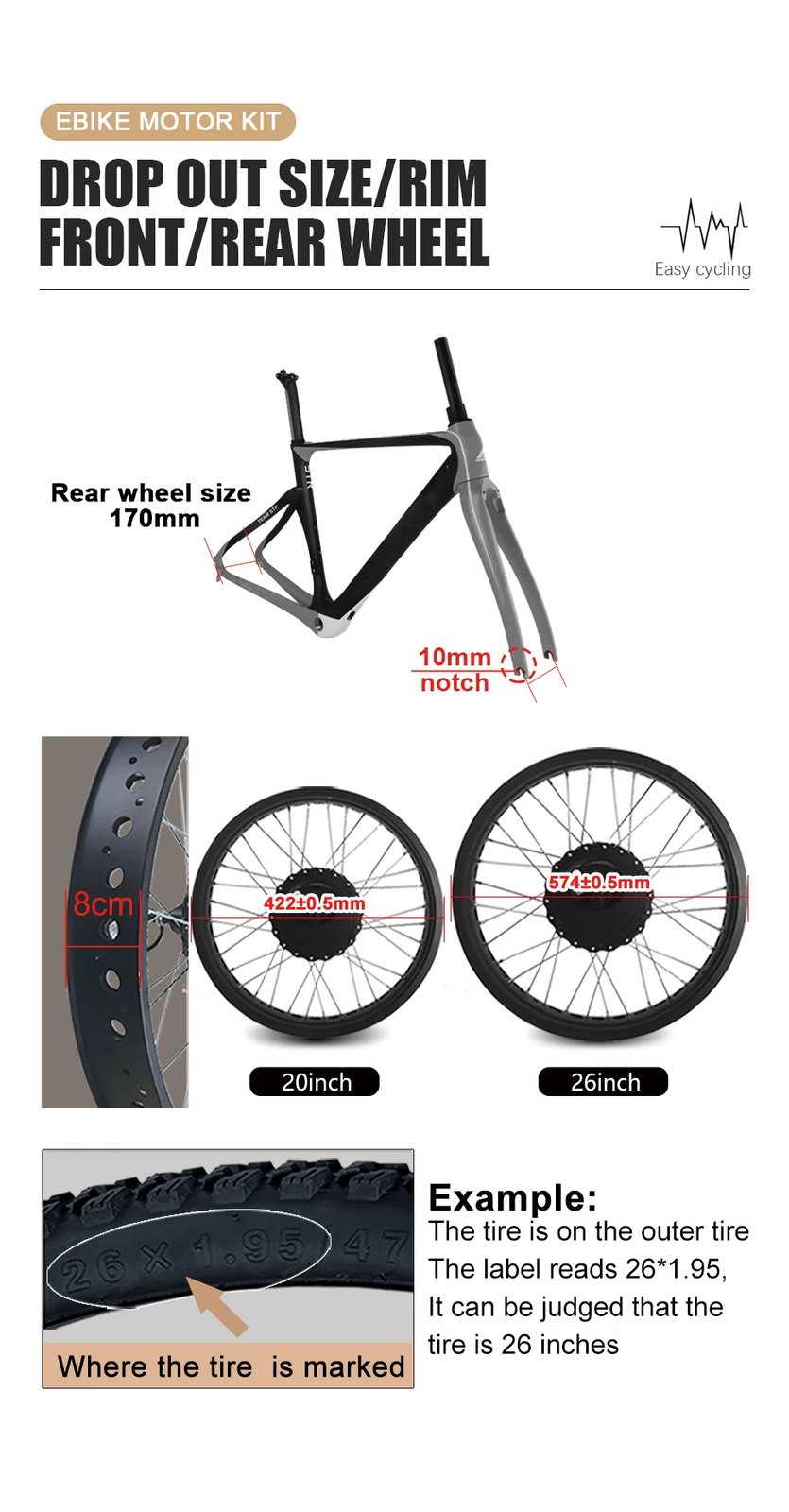 20 24 26inch 500W Snow Fat E-bike Conversion Kit 36 48V Rear Cassette Hub Motor