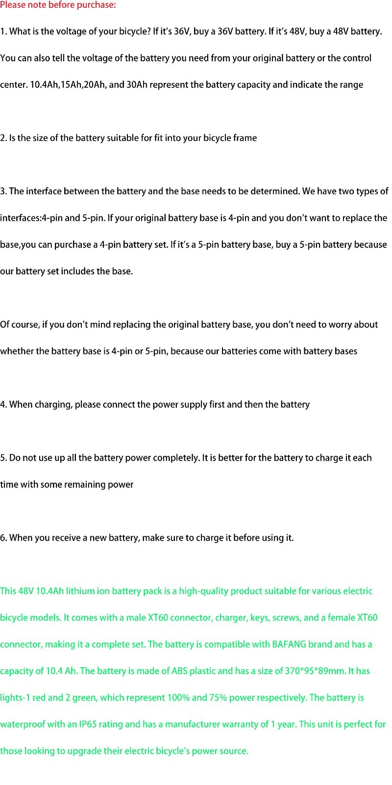 Lithium Ebike Battery 48V 36V 10.4Ah 200W-1500W Electric Bike Bicycle 30A BMS US
