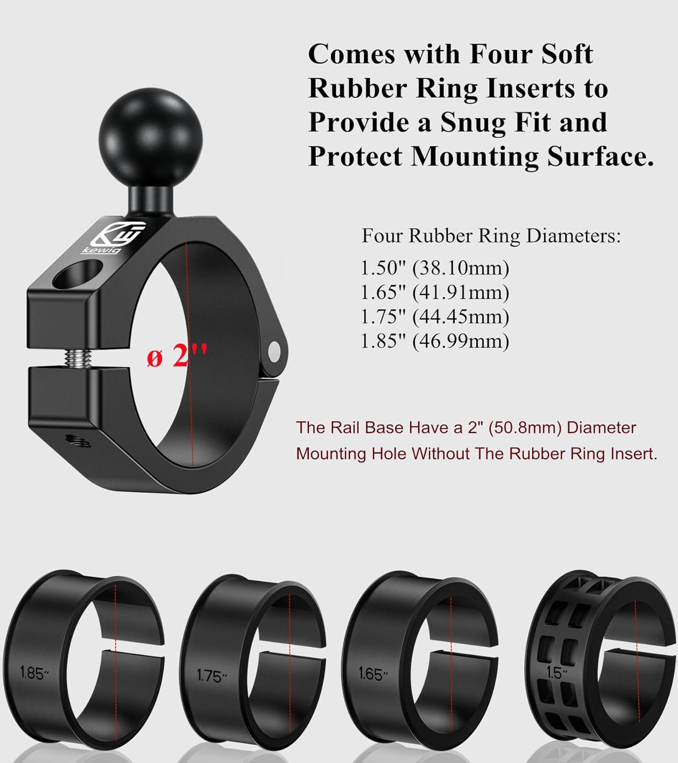 Aluminum Alloy Large Bar Clamp Mount Base with 1» TPU Ball | Fit 1.5» / 1.65»