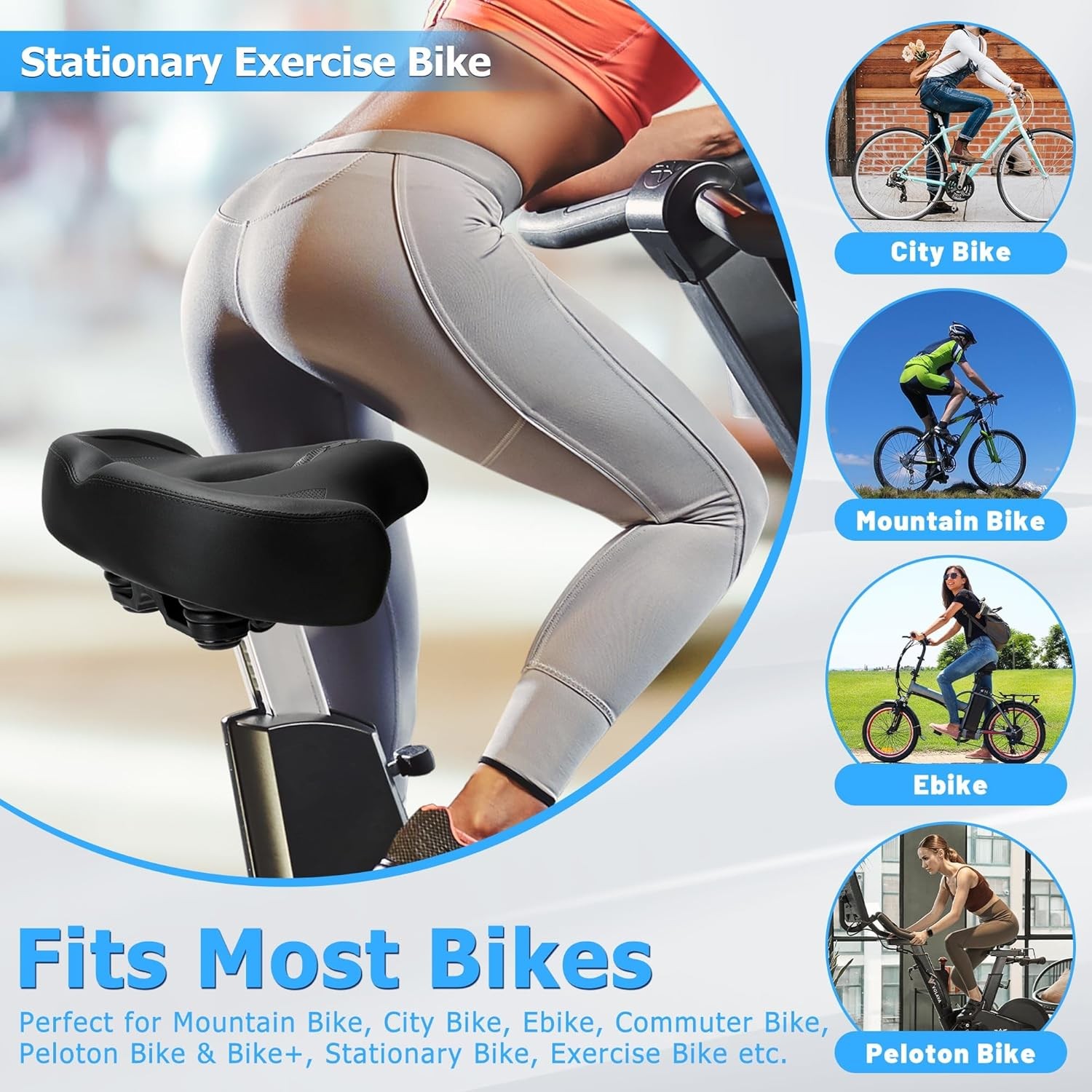 Oversized Bike Seat for Men & Women Comfort, Extra Wide Bicycle Seat Cushion, Co