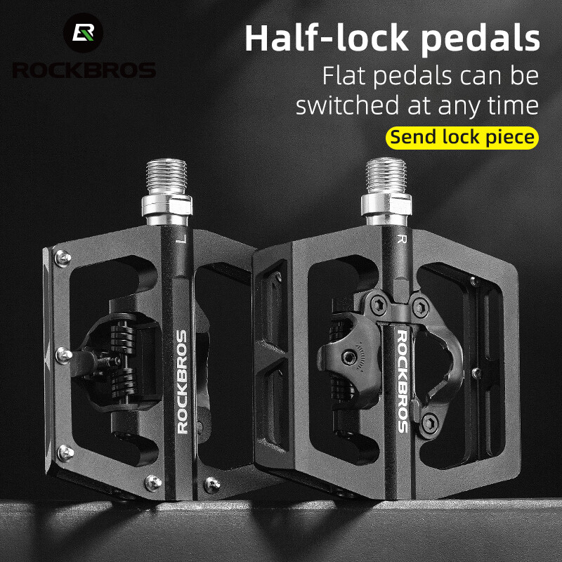 ROCKBROS Bike Pedals SPD Lock Pedals Non-Slip MTB 2 in 1 Dual Function Pedals
