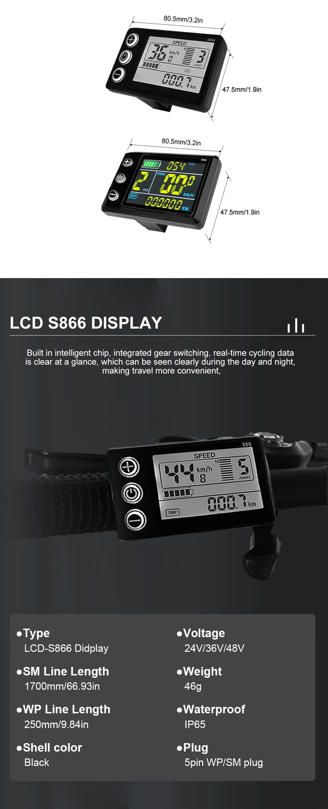 E-Bike 3 Mode Controller Motor Brushless Controller 250W-1000W with LCD Display